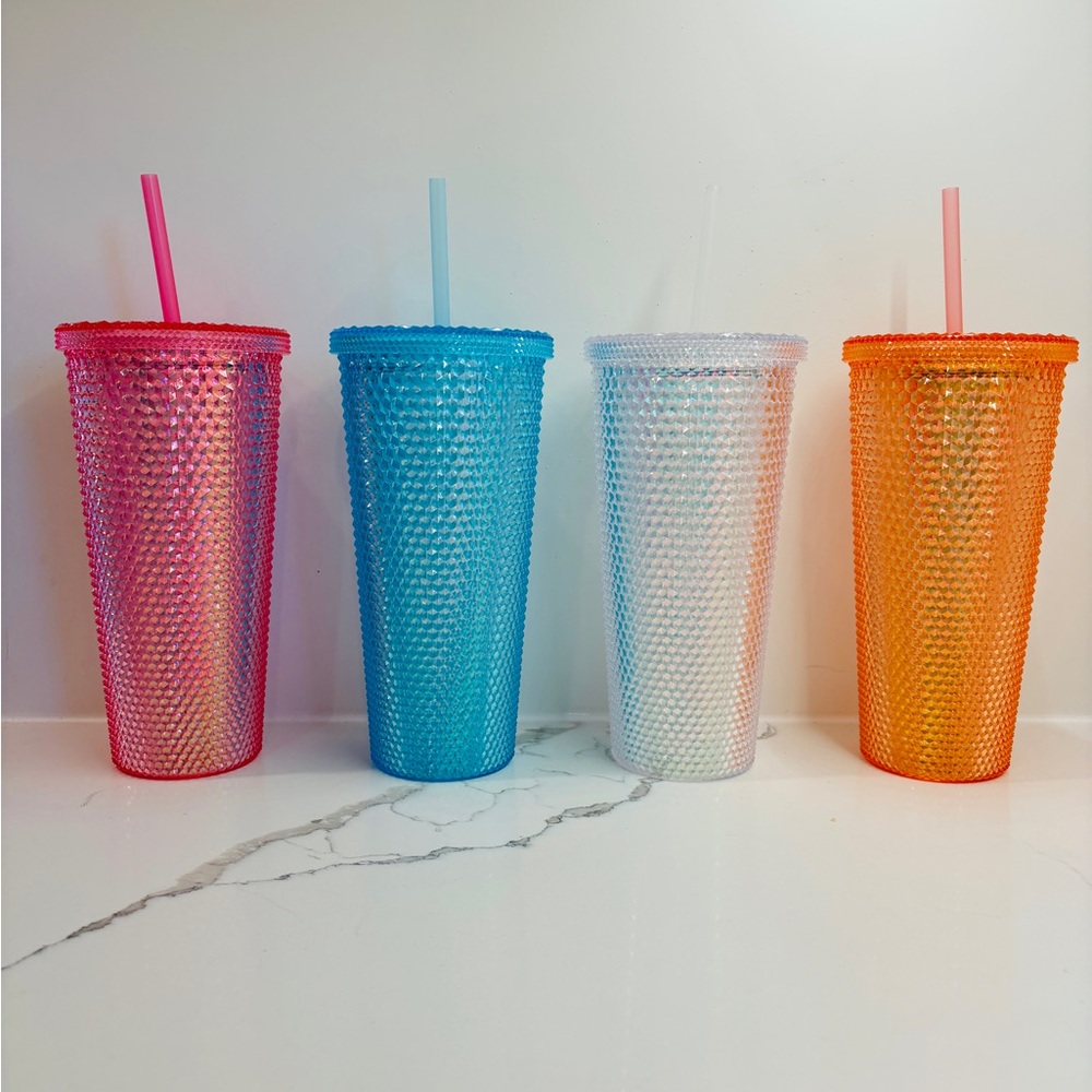 Sparkling Studded Bedazzled Tumbler Cup Lid & Straw Acrylic Water Bottle, 24oz